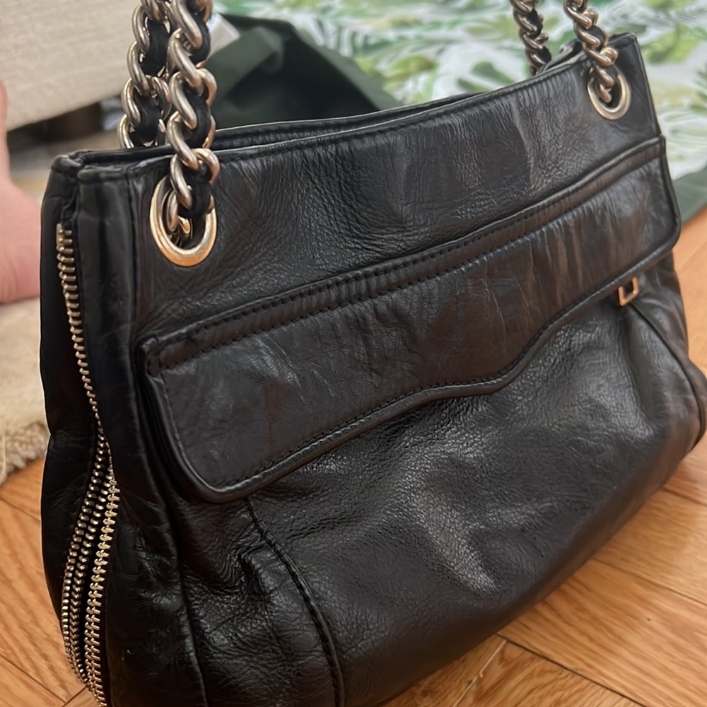 Rebecca Minkoff black leather bag with gold chain